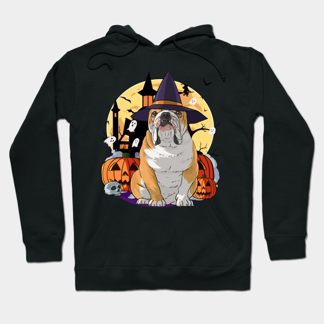 English Bulldog Witch Happy Halloween Hoodie by Noseking